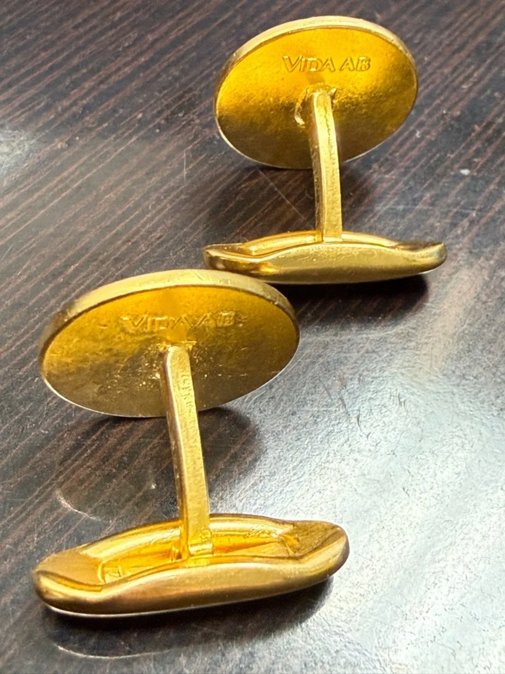 Vintage Sporrong & Co Swedish Red Enamel‎ Cufflinks Signed Gold Estate swivel